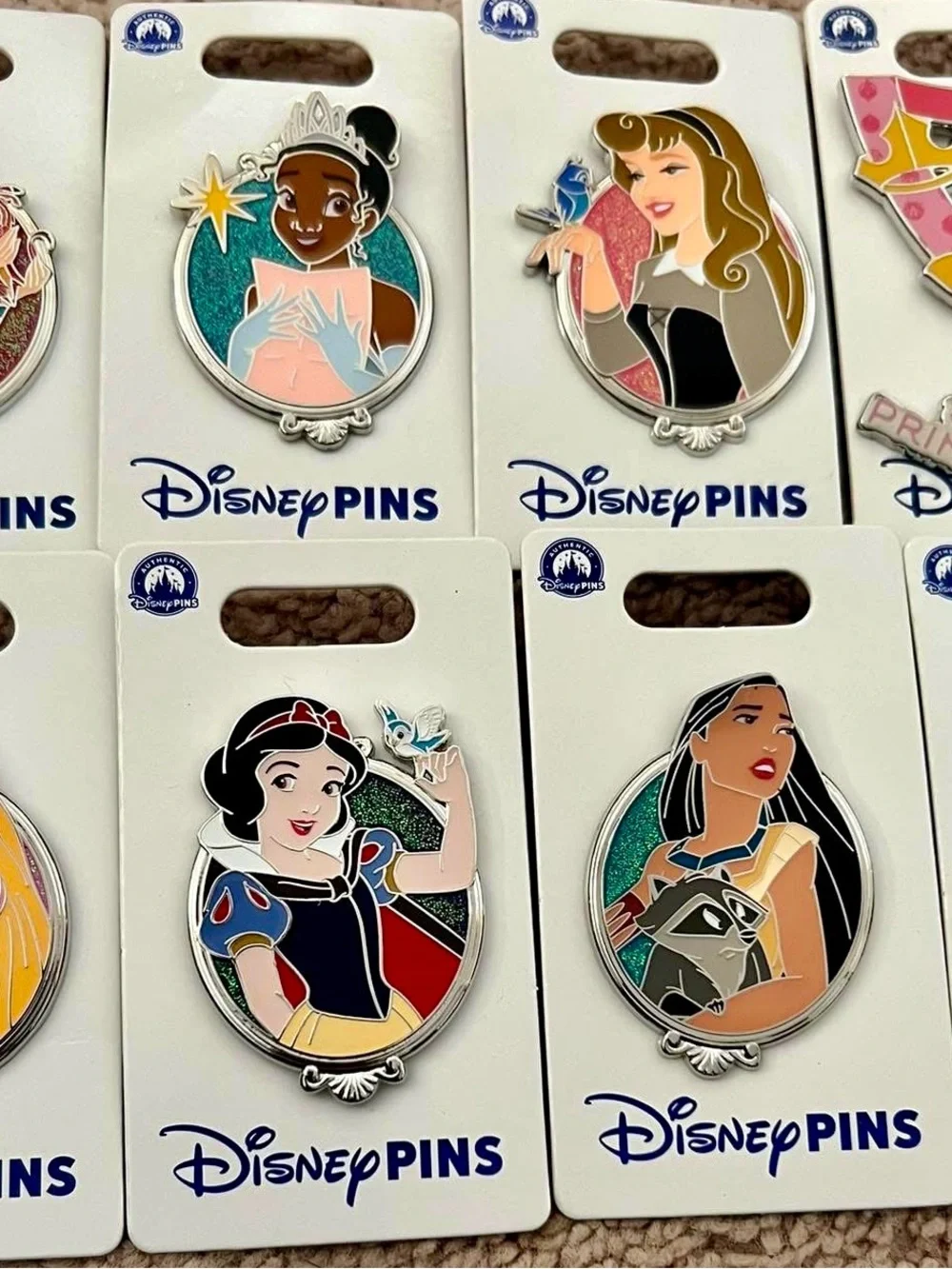 Disney Princess Enamel Pin Set — Teal Glitter Accents & Multicolor